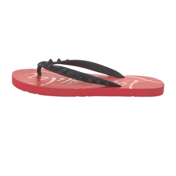 Christian Louboutin Size 7 Studded Red and Black Women's Flip Flops New no Tags - Picture 2 of 5